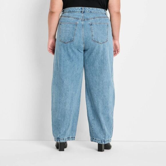 Future Collective - Women's Mid-Rise Studded Barrel Leg Jeans - Future Blue - Picture 2 of 3